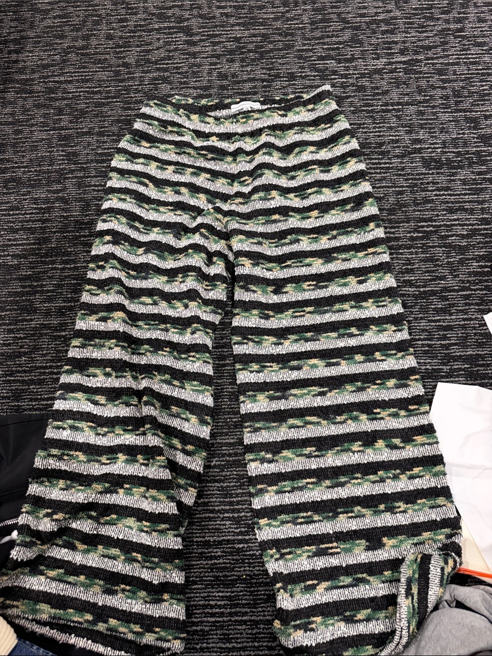 Wide-Leg Striped Knit Pants in Black and Green
